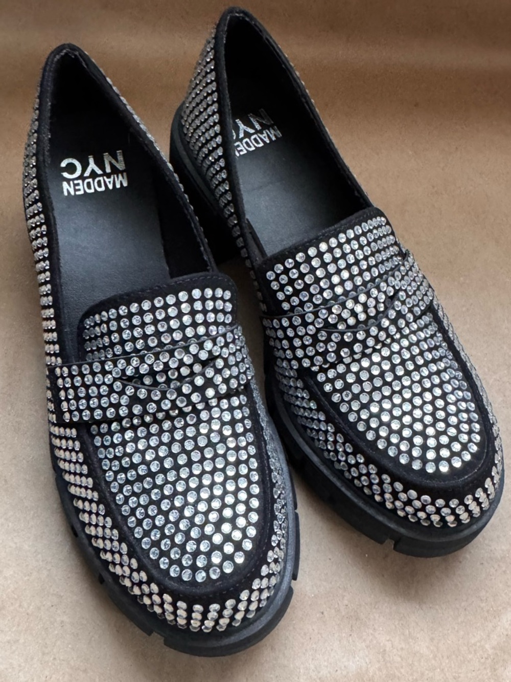Madden NYC Rhinestone Lug-Sole Penny Loafers. Size 7